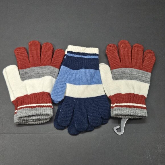 Youth Gloves Bundle Of 3 One Size Boys Red, Ivory, Grey, Striped, Blue Navy NWOT - Picture 3 of 6